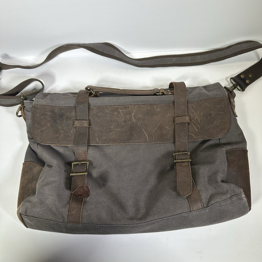 S-ZONE Horse Leather/Canvas  Messenger Shoulder  Bag Purse Color Gray/Brown